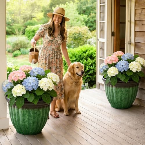 Autodaya 15" Large Planters For Outdoor Plants Set Of 2 Plastic Flower Pots - Image 3