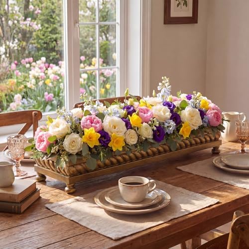 AceOrbit Large Long Wooden Dough Bowl, Spring Decorative Wooden Tables Centerpiece Tray, Riser Rustic Dough Bowl, Farmhouse Centerpiece Tray for Table Living Room Dining Gift(24",Brown) by Unknown