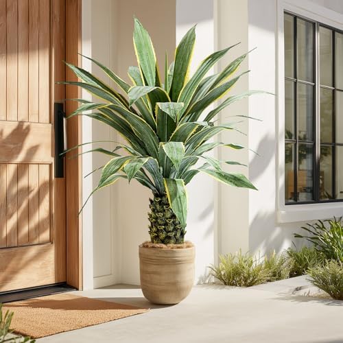 Artificial Agave Plant Potted Plants for Indoor Outdoor Fake Agave Tree in Pot Realistic Faux Tree with 42 Leaves for Home Living Room Office Garden Front Porch Patio Decor (51inch-1 Pc Potted Yellow) - Image 5