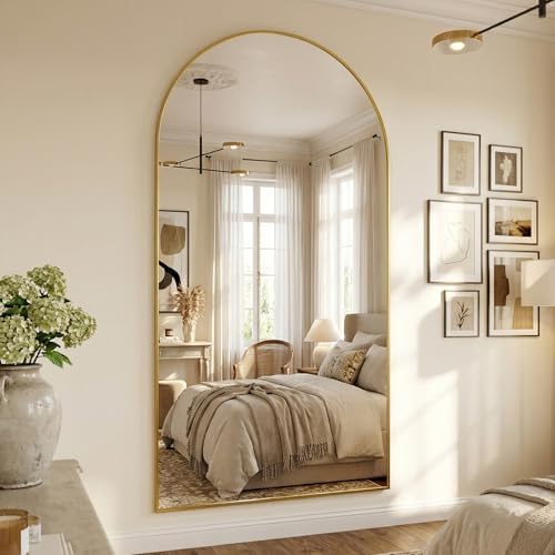 Suidia 88"x44" Arched Full Length Mirror with Stand, Gold Floor Mirror - Image 3
