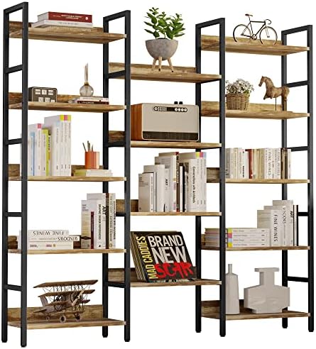 IRONCK Triple Wide 5-Tier Bookshelf with Metal Frame, Industrial Brown by IRONCK