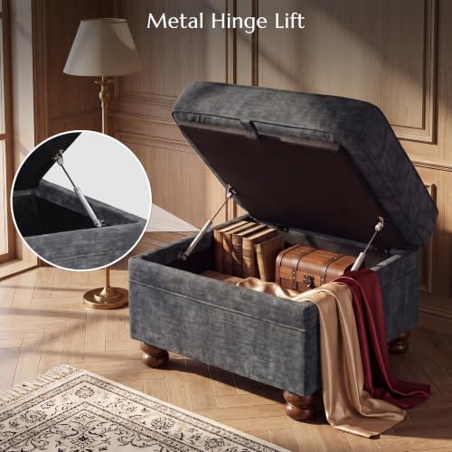 Traditional Accent Chair with Storage Ottoman, 41.3", Chenille, Dark Gray - Image 5