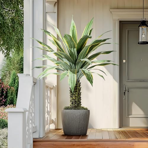 Artificial Agave Plant Potted Plants for Indoor Outdoor Fake Agave Tree in Pot Realistic Faux Tree with 42 Leaves for Home Living Room Office Garden Front Porch Patio Decor (61inch-1 Pc Potted Yellow) - Image 6