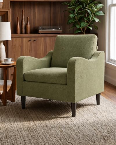 LEVELEVE Accent Arm Chair – Olive Green, Upholstered Scooped Comfy Reading Chair for Living Room, Bedroom, Apartment, Waiting Room by Enjoyyourlife