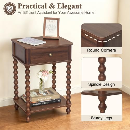 AWASEN Walnut Nightstand, Small End Table with Storage for Living Room - Image 4