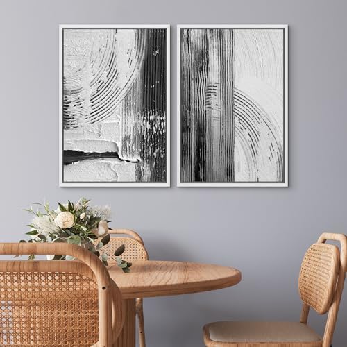 SIGNWIN Framed Canvas Print Wall Art Set Black White Industrial Paint Strokes Abstract Shapes Illustrations Modern Art Minimal Decorative Nordic for Living Room, Bedroom, Office - 24"" x36 x2 White - Image 3