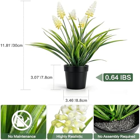 MONOID Artificial Potted Plants, Realistic Fake Greenery for Desk, Home Office Bathroom Shelf Farmhouse Table Decor, Maintenance Free (2, Hyacinth White) - Image 2