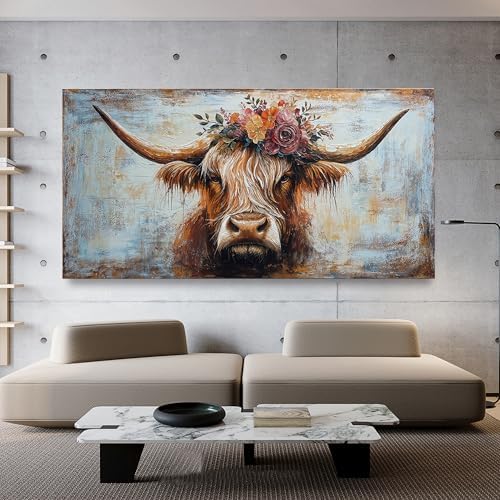 Canvas Wall Art Decor Canvas Art Wall Decor Highland Cow Wall Art Prints Wall Art Picutures for Living Room Large Vintage Wall Art Decorations Art Work for Walls Home Bedroom Office Decor 29" X 58" - Image 6