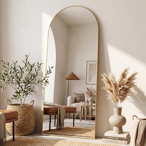 Antok Full Length Mirror, 58"x21" Floor Mirror, Arched Floor Standing Freestanding Arch Full Body Mirrors with Stand for Bedroom, Hanging Mounted for Living Room Cloakroom,Gold - Image 2