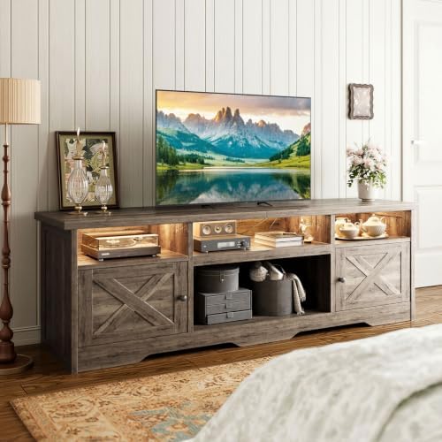 Casaottima TV Stand for 80 Inch TV, Entertainment Center, Gray Oak - Image 7