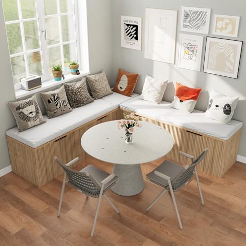Bobve L-Shape Storage Bench with Cushion, Backless Corner Dining Bench, Kitchen Dining Nook Bench with Hidden Storage for Dining Room, Kitchen, Entryway (Natural Wood) - Image 5