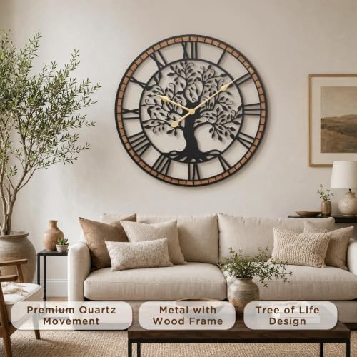 Micasso Large Wall Clock Decorative: 35 Inch Tree of Life Battery Operated - Image 2