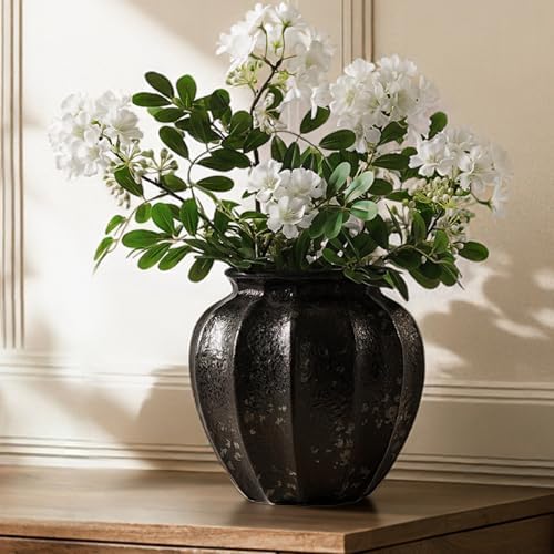 LE TAUCI Black Ceramic Vase, 9-Inch Textured Flower Vase by LETAUCI
