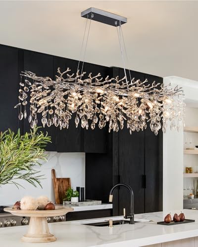 Modern Tree Branch Crystal Chandelier Luxury Silver Crystal Pendant Lighting 47.2" Contemporary 14-Light Chandeliers for Dining Room Kitchen Bedroom Living Room - Image 3