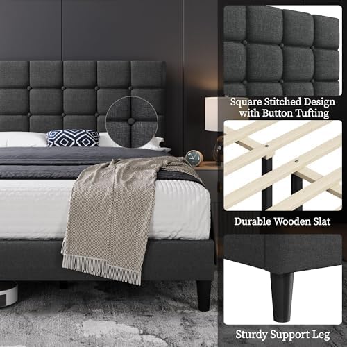 Yaheetech Full Size Upholstered Tufted Bed Frame with Headboard - Image 5