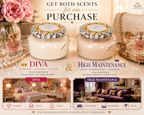 Diva & High Maintenance Scented Candle, 22 oz 2-Wick Soy Wax Jar, Large Highly Scented Candle Set Pack of 2, Long Burn 110–130 Hours, Home Fragrance Gift - Image 2