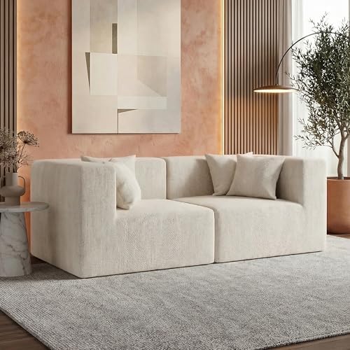 MONVANE 75" Loveseat Sofa, Comfy Chenille Modular Sectional Sofa with 4 Pillows, Modern Deep Seat Boneless Couch, 2 Seater Sofa for Living Room, Bedroom and Apartment, Beige by MONVANE
