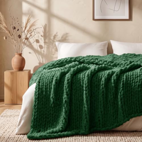 L'AGRATY Chunky Knit Throw Blanket for Couch, 50 x 70 Inches, Olive Green by LAGRATY