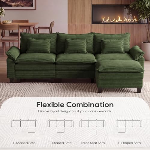 URRED Oversized Modular Sectional Sofa，Solid Green：122" L Shaped - Image 4