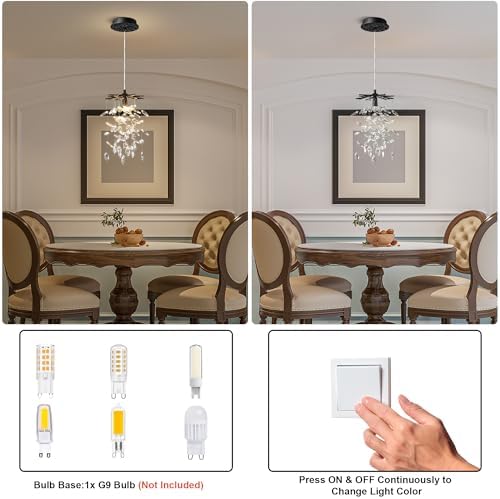 8.3" Black Crystal Pendant Light for Kitchen Island, Modern Tree Branch Chandeliers, Luxury Round Raindrop Chandelier Pendant Lights Fixture for Dining Room, Living Room, Bedroom, Foyer, Entryway - Image 5