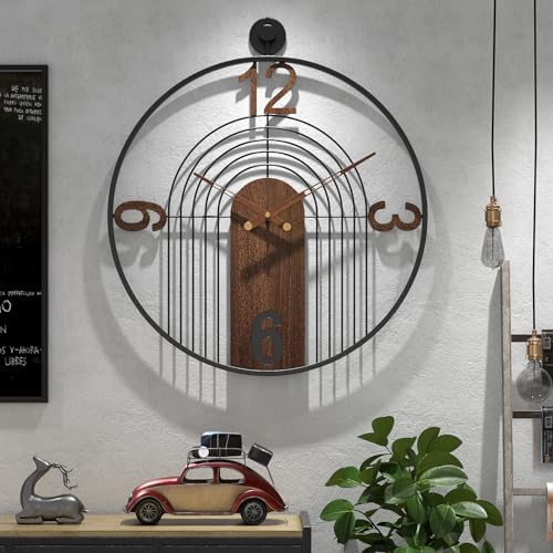 Modern Large Walnut Dial Wall Clock, Wood Metal Frame Silent Non Ticking Wall Clocks Decoration for Living Room, Bedroom, Kitchen, Study, Handmade Home Decor Present Idea, 29.5 Inch - Image 5