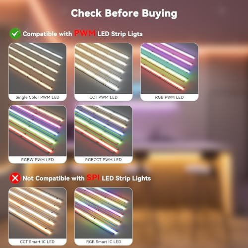 PAUTIX Matter WiFi LED Controller 5in1 ML5 Compatible with Tuya APP/Homekit/Smart Life/Alexa/Google Home/Siri, DC12-48V Dimmable Controller for Single Color/CCT/RGB/RGBW/RGBCCT LED Strip Lights - Image 3