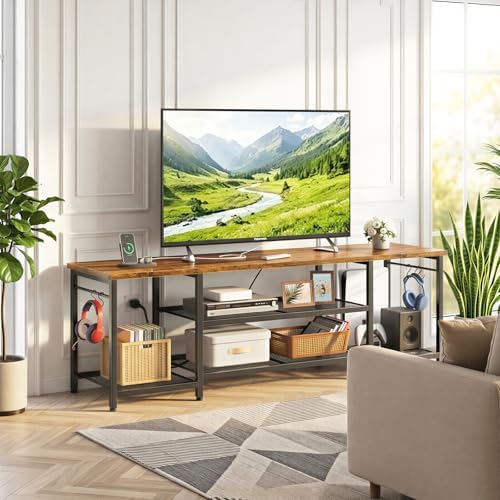 YGEOMER TV Stand for TVs Up to 75 Inch with Outlets, Bedroom, Rustic Brown - Image 5
