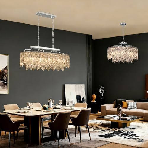 12-Lights Chrome Oval Crystal Chandeliers for Dining Room 36" - Image 3