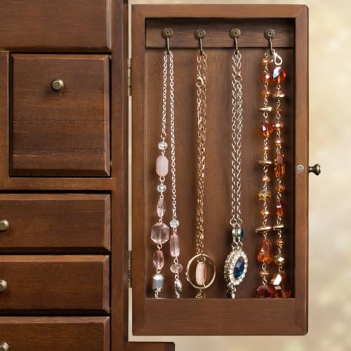 Jewelry Box for Women, Rustic Wooden Jewelry Boxes & Organizers with Mirror & Drawers,6 Layer Jewelry Organizer Box for Rings Earrings Necklaces Bracelets ((Walnut) - Image 6