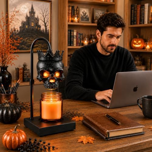 Skull Candle Warmer Lamp with Timer, Dimmable Black Gothic Halloween Decor - Image 4