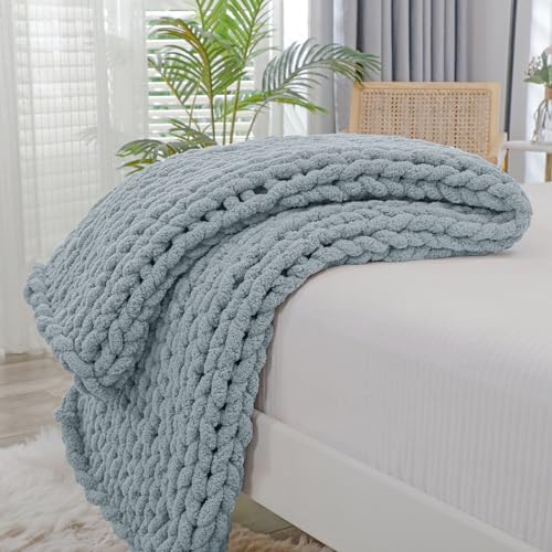Bigacogo Chunky Knit Throw Blanket for Couch, 40x60 inches, Dusty Blue by Bigacogo