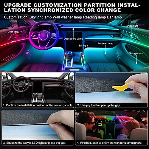Dreamcolor Acrylic Interior Car LED Strip Light with Wireless APP, RGB 14 in 1 with 175 inches 593 LEDs Fiber Optic Ambient Lighting Kits, 16 Million Colors Sound Active Function Car Neon Lights - Image 5