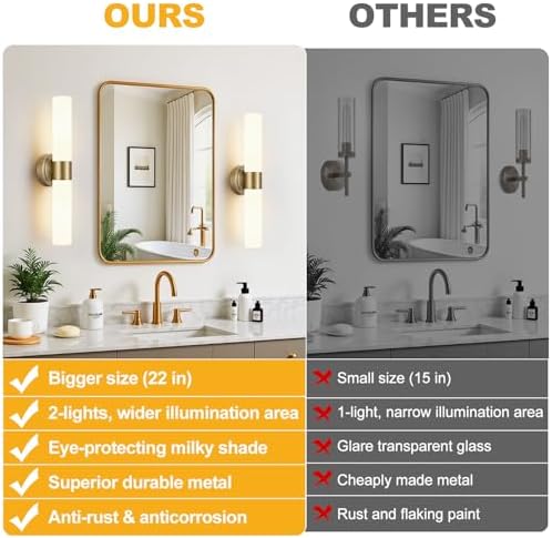 Wall Sconces Set of Two, Modern Bathroom Sconces Wall Lighting with & Milky White Glass, Brass Sconces Wall Decor Set of 2 for Bathroom Mirror Bedroom Living Room Hallway - Image 2