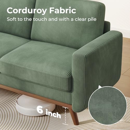 Vesgantti 68" Comfy Green Corduroy Loveseat Sofa, 2 Seater Deep Seat Couch with Spring Cushion, Solid Wood Frame for Living Room, Bedroom, Office - Image 6