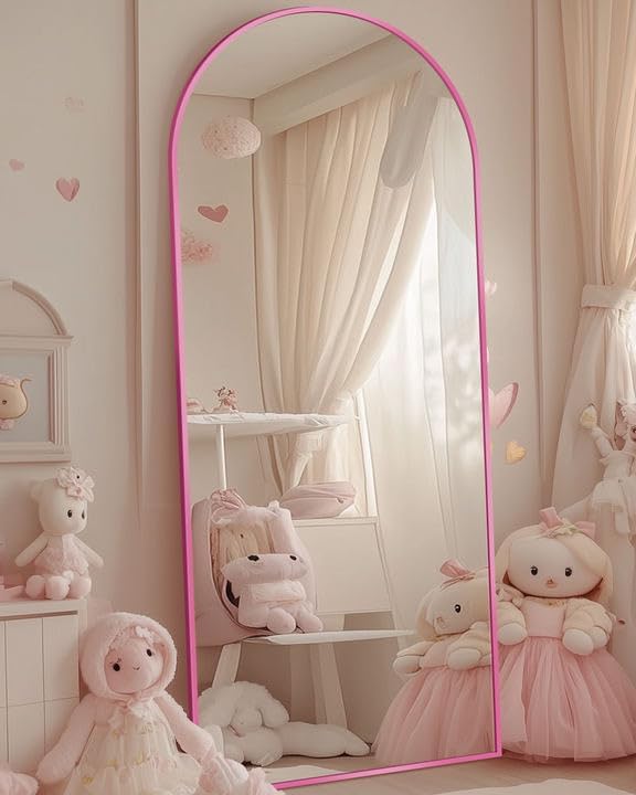 Antok 58" x19” Arched Full Length Mirror, Floor Mirror with Stand,Pink - Image 2