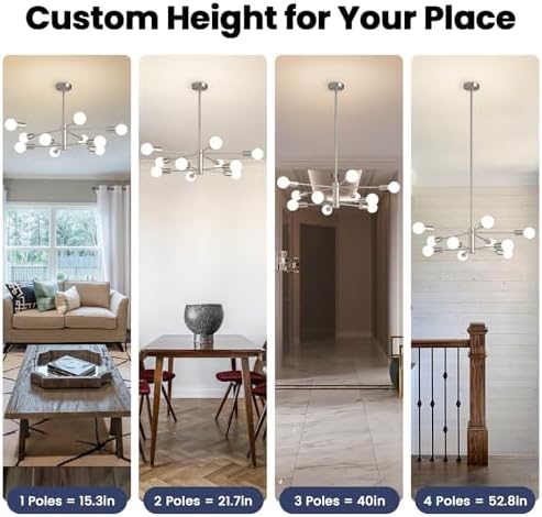 RUIYEY Modern Sputnik Chandeliers Light, 10 Lights Brushed Nickel Chandeliers for Dining Room, E26 Height Adjustable Chandelier Ceiling Lighting Fixture for Farmhouse Kitchen Island Living Room Foyer - Image 3