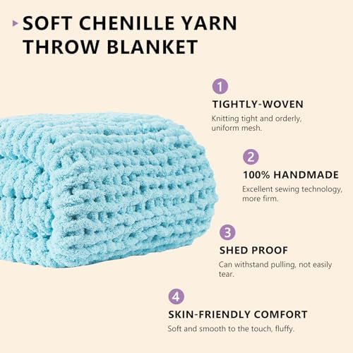 L'AGRATY Chenille Chunky Knit Blanket, Light Blue, 50x60, Heavyweight Throw Blanket for Home Decor - Image 2