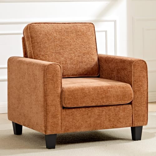 Accent Chair for Living Room, Mid Century Modern Upholstered Living Room Chair, Chenille Reading Armchair for Apartment, Waiting Room, Office, Orange by choairy