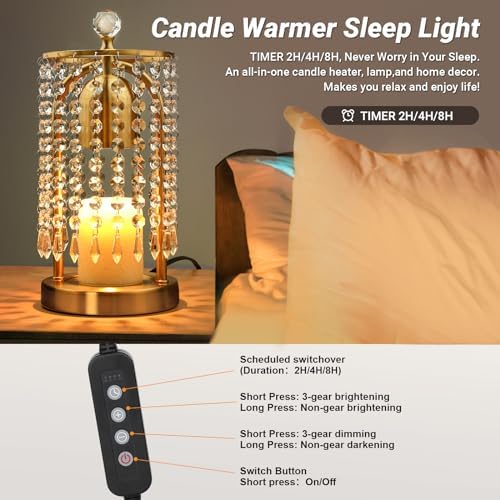 Gold Candle Warmer Lamp with Timer and Dimmer - Electric Candle Warmer,Crystal Candle Lamp for Bedroom Decor,Flameless Scented Candle Light Warmer,House Warming Gift New Home for Women - Image 5