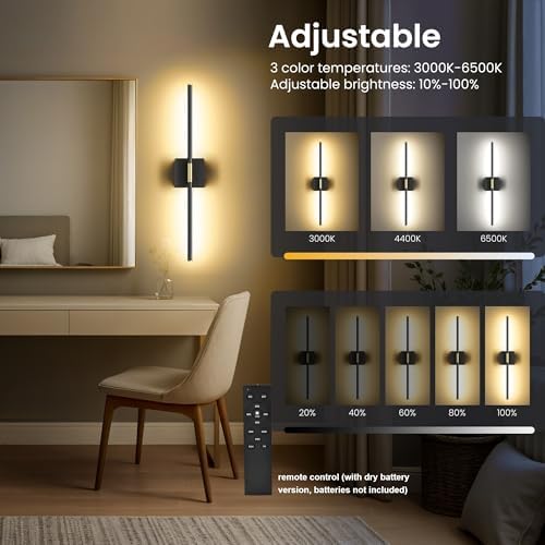 10000mAh Battery Operated Wall Sconces Set of 2, Black Gold-29Inch - Image 5
