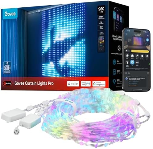 Govee Smart Curtain Lights Pro, 960 LEDs, 5.4×5.7ft for Holiday Decor by Unknown