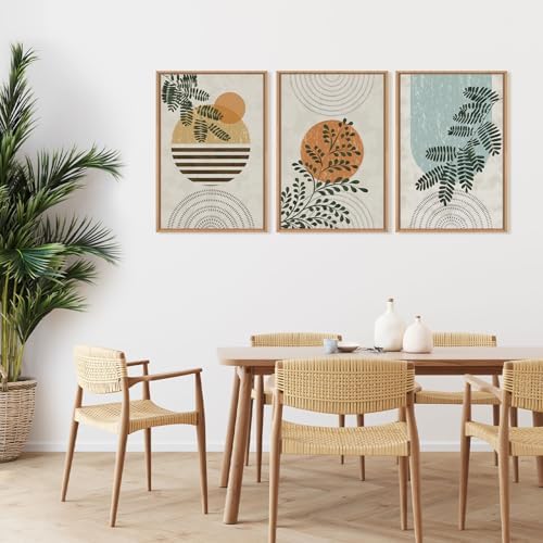 FWIEXA Framed Boho Canvas Wall Art Set, Sage Green Botanical Pictures Wall Decor, Abstract Plants Art Prints, Mid Century Modern Geometric Wall Painting, 3 Panel 16x24 Inches for Living Room, Bedroom, Office - Image 5