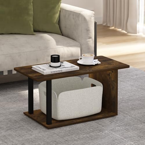 Furinno Basic 2-Tier Modern Coffee Table with Open Shelf, Amber Pine - Image 2