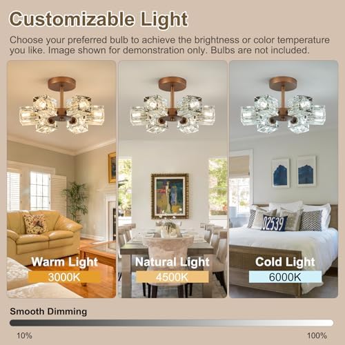 Crystal Antique Semi Flush Ceiling: Vintage Bronze Brass Sputnik Chandelier - Image 5