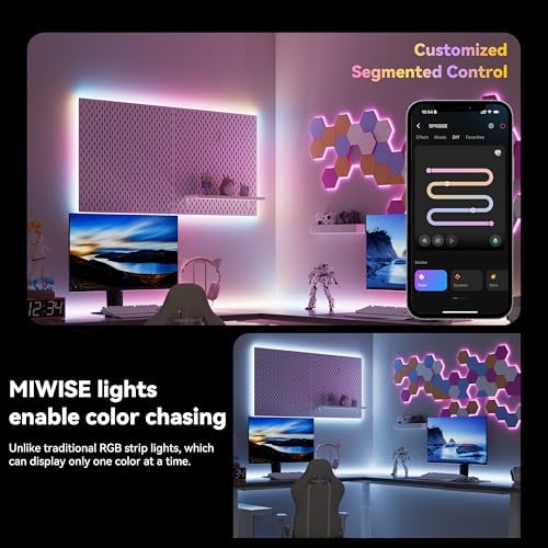 MIWISE 5V USB COB LED Strip Lights,RGB Smart IC LED Strip with App Control,Bluetooth Addressable Music Sync Color Changing Strip Lights,3M Back-Adhesive for Gaming Room PC Home Decor 6.56ft - Image 2