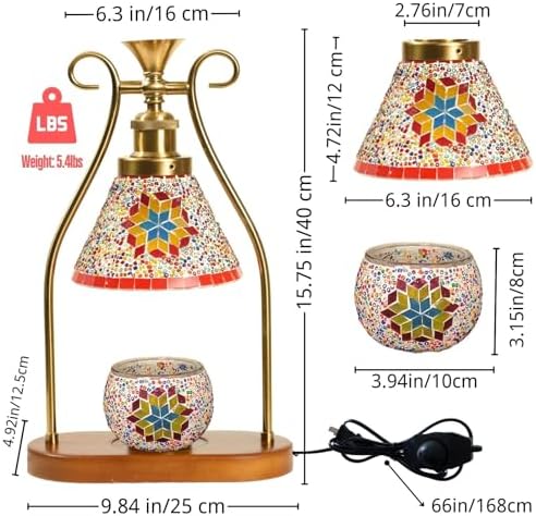 Turkish Mosaic Lamp, Candle Warmer & Wax Melt Warmer, Red - Image 2