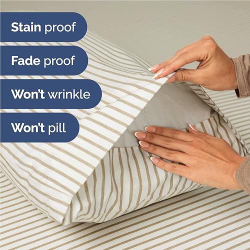 Full Size 4 Piece Sheet Set - Breathable & Cooling Sheets - Beige Stripes - Image 5
