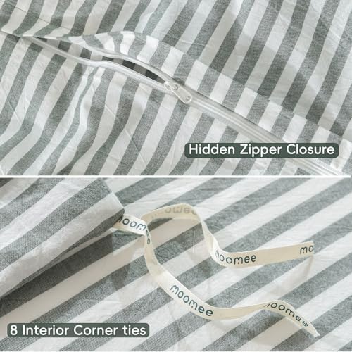MooMee Striped Duvet Cover Set 100% Washed Cotton Linen Like King - Image 6