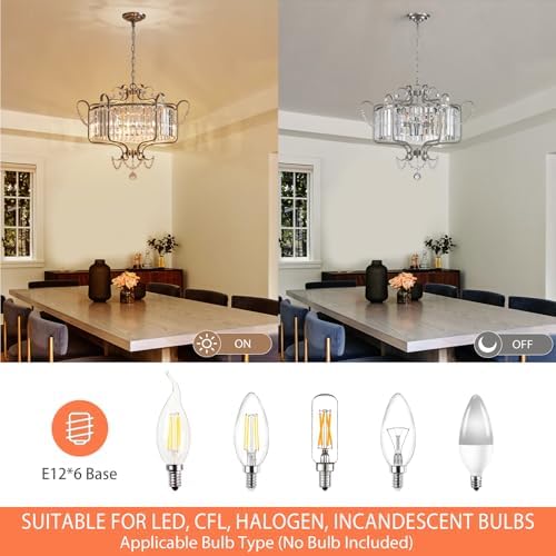 Modern Crystal Chandelier for Dining Room 24" Brushed Nickel Light Fixtures 6-Light Farmhouse Pendant Lighting for Kitchen Island Bedroom Hallway Entryway - Image 3