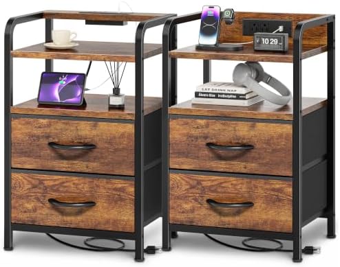 Huuger Nightstands Set of 2, Night Stand, Charging Station, USB-C Ports by Huuger